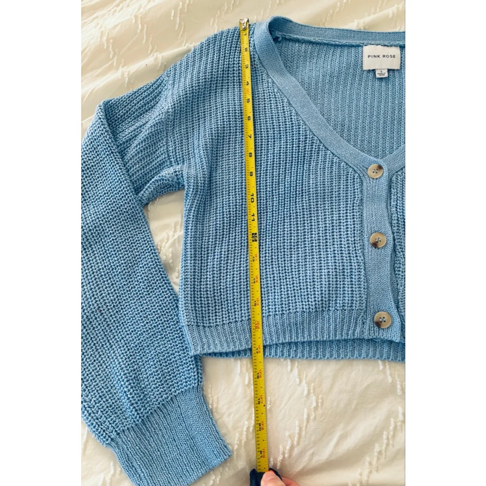 PINK ROSE Blue Cropped Cardigan Sweater women L - Picture 5 of 7